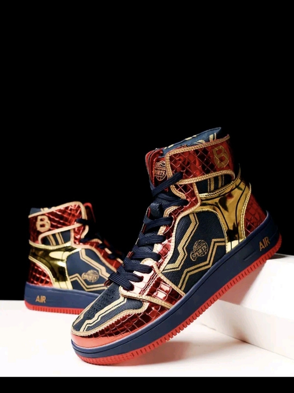 High-Top Men’s Sneakers in Red, Gold & Navy